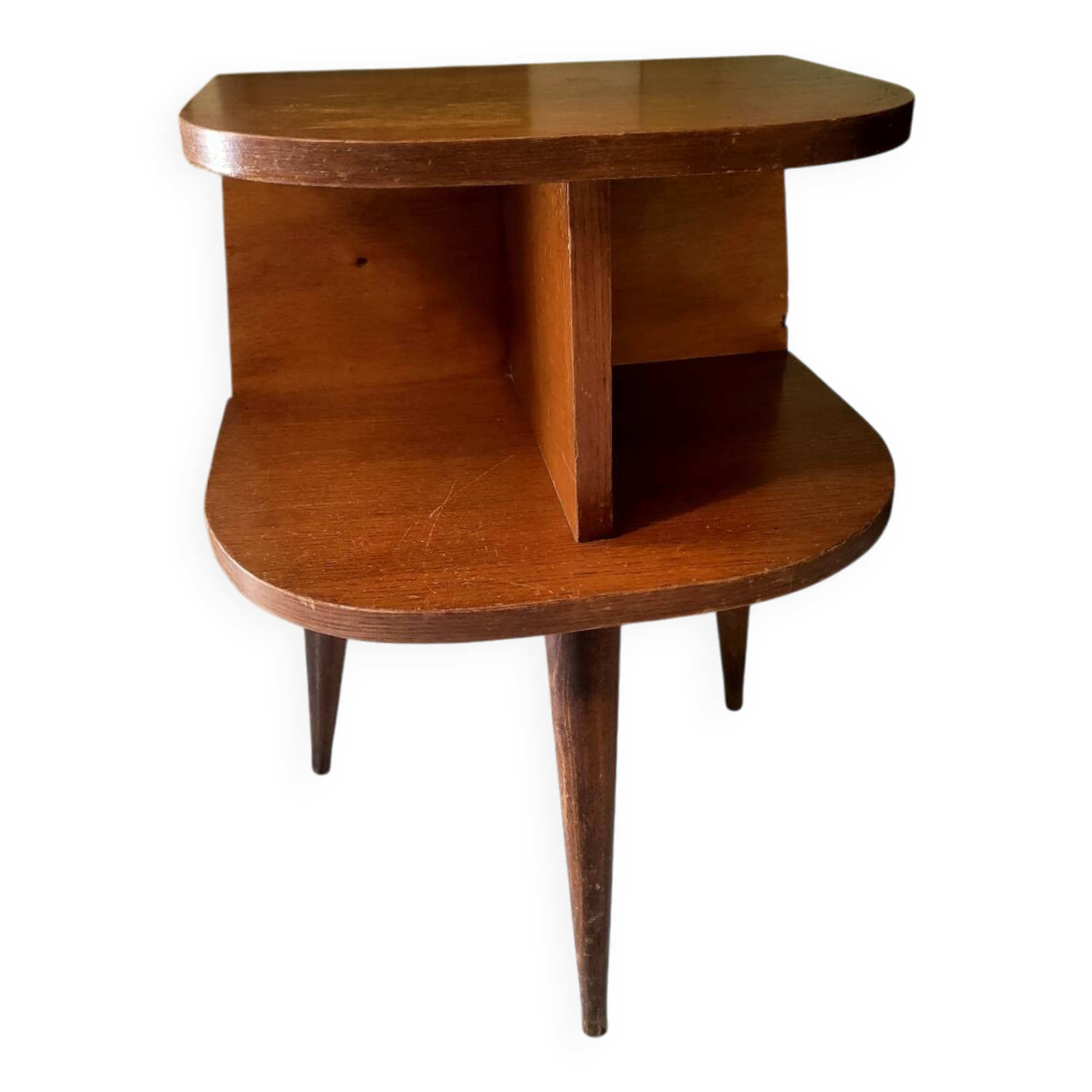 Vintage oak tripod bedside table