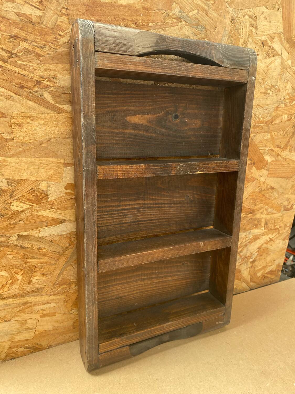 Antique 3 Compartment Wooden Hanging Spice Rack Vintage #B193