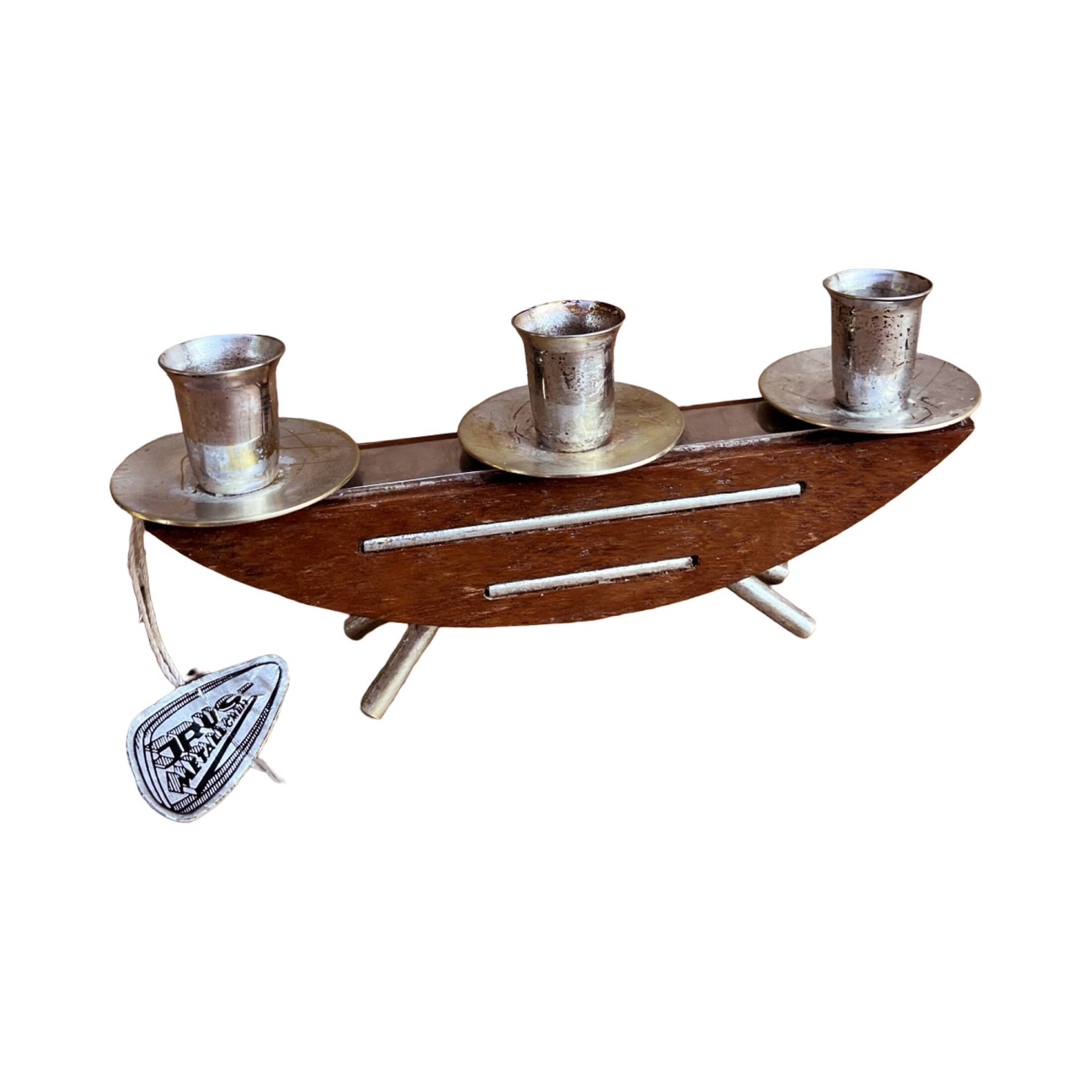 Stylish mid‑century modern candlestick JRUS‑Metall wood+metal German 1960