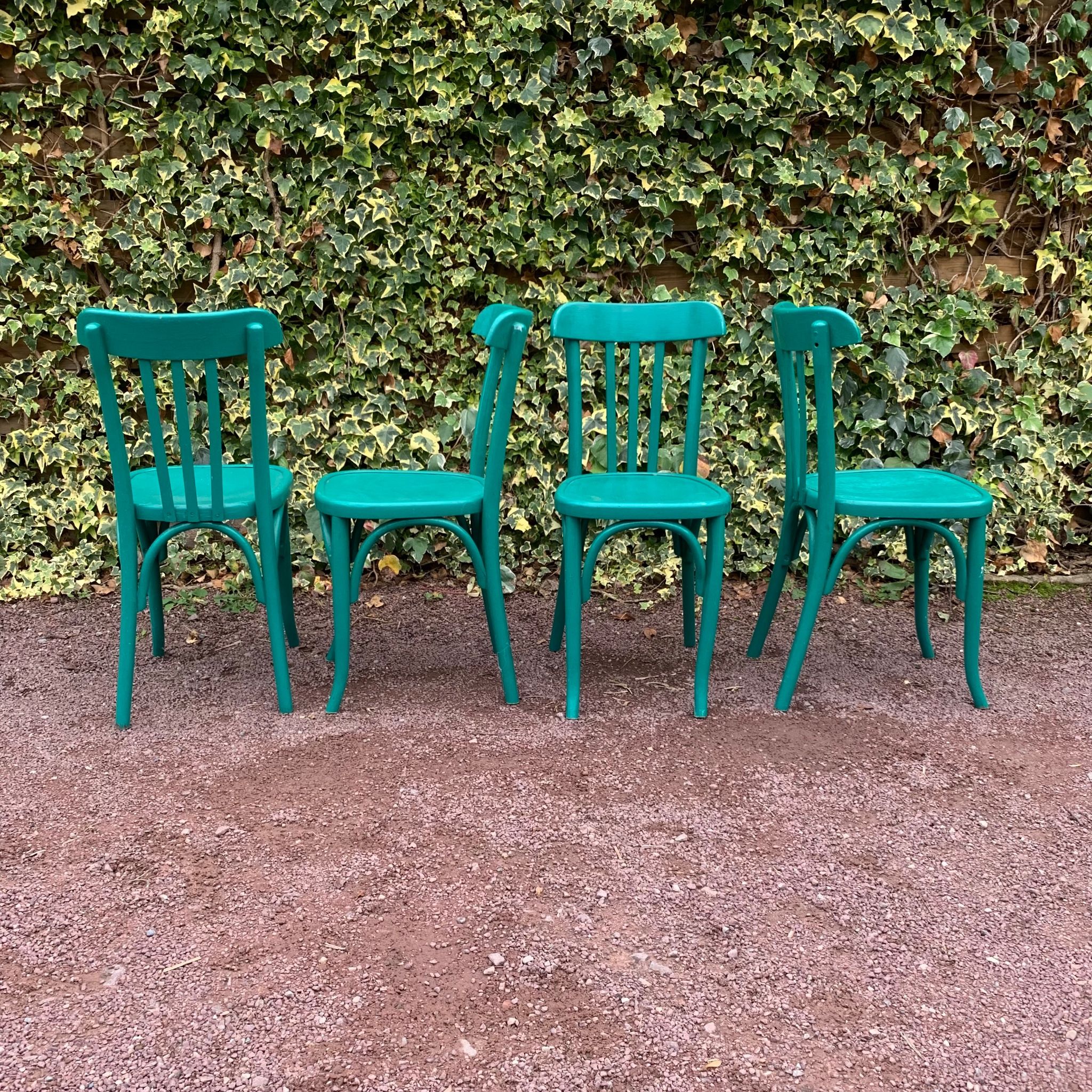 Set of 4 green bistro chairs