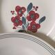 7 Salins Odile soup plates – raspberry flowers & blue border