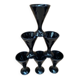 Set of 6 Art Nouveau Ice Cream Cups Black Opaline Glass France Vintage