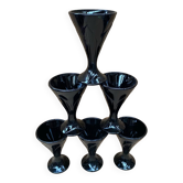 Série De 6 Coupes A Glace Art Nouveau Verre Opalin Noir France Vintage