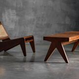 Solid Teak Slatted Bench by Pierre Jeanneret, India, 1950s