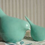 Set of 2 stylized glazed ceramic birds