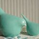 Set of 2 stylized glazed ceramic birds
