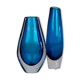 Pair of heavy crystal vases by Orrefors Mid-Century Modern by Sven Palmqvist, light blue.