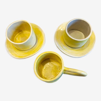 Yellow stoneware coffee set