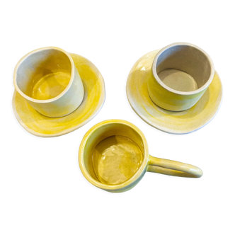 Yellow stoneware coffee set