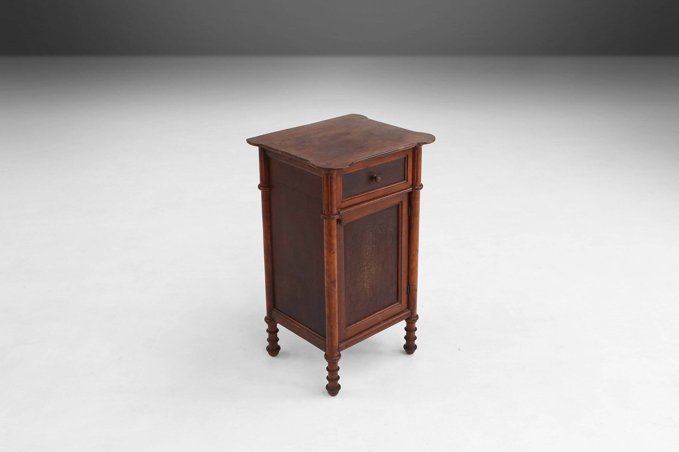 Sculptural Art Deco Nightstand in Dark-Stained Wood, Belgium 1930s