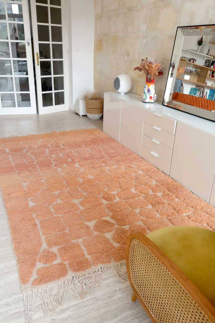 Large Berber rug Beni Ouarain ochre mottled wool