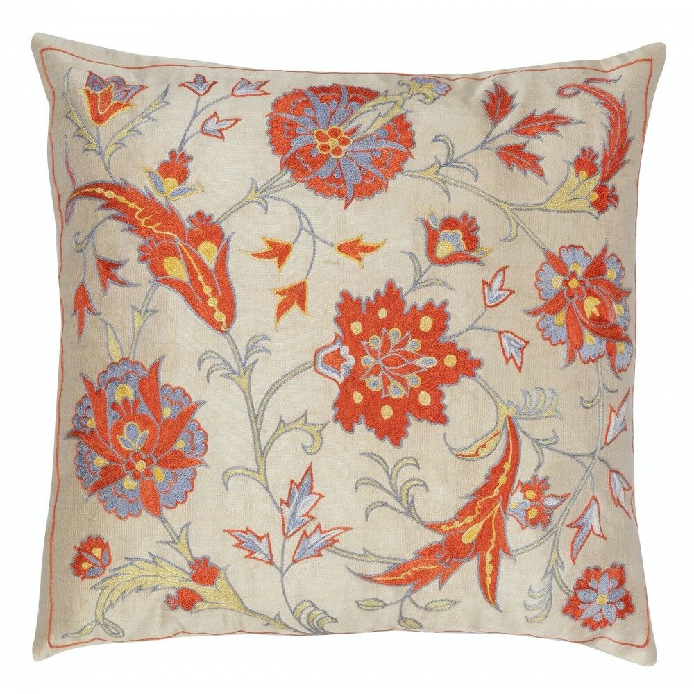 SET OF 2 - 100% Silk Cushion Covers. Embroidered Accent Pillows. Traditional Throw Pillows