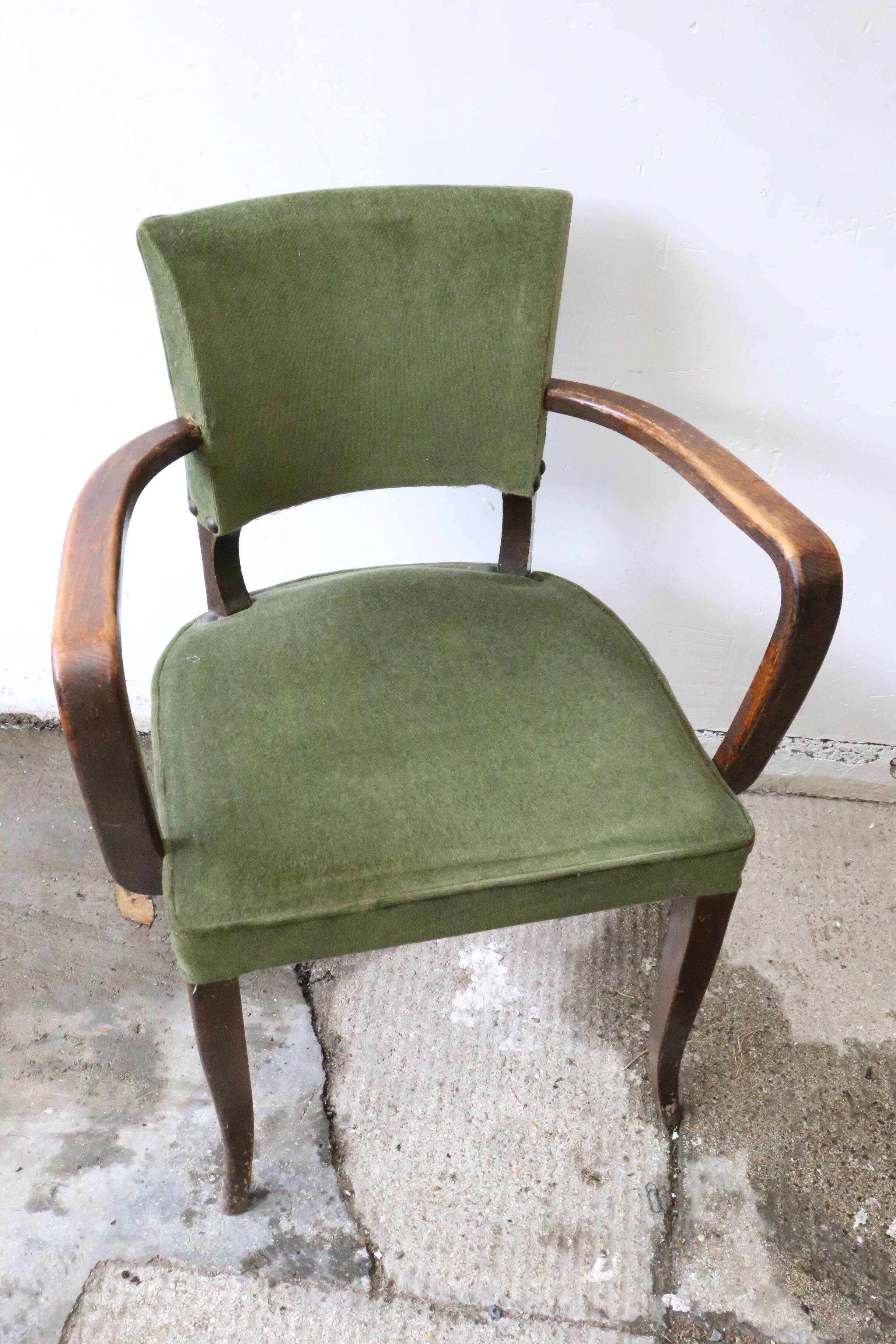 Dark wood and green velvet bridge chair