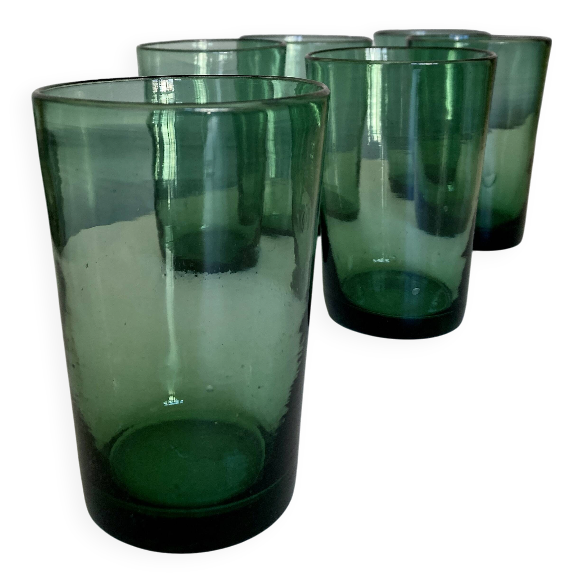 Set of 6 green rosemary blown tumbler glasses 1960