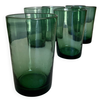 Set de 6 verres gobelets soufflés verts romarin 1960