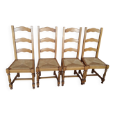 4 chaises paillées en bois massif dossier haut style rustique