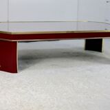 Coffee table Eric Maville glass brass plexiglass wood France, 70s. Small scratches. small