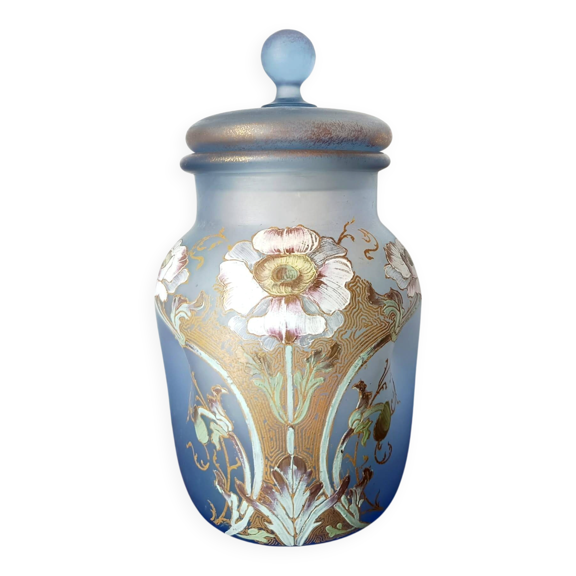 Art Nouveau covered vase with anemones