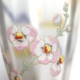 Frosted glass vase with enamel, flower, dragonfly and butterfly motifs