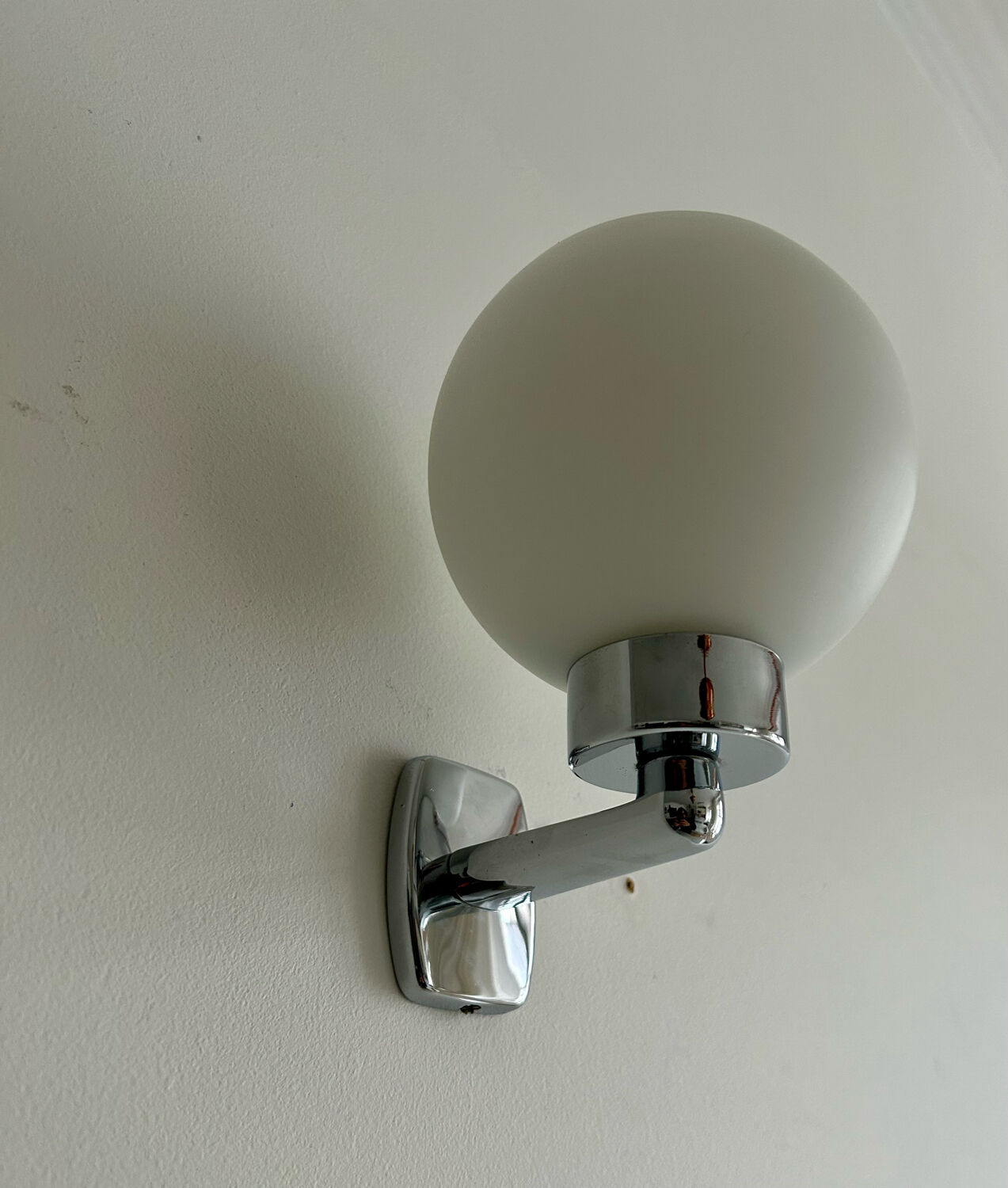 Vintage chrome and opaline wall lamp France 1970