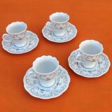 4 Cups / Saucers (shower foot) Coffee Porcelain arabesque décor / flowers