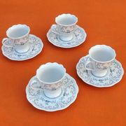 4 Cups / Saucers (shower foot) Coffee Porcelain arabesque décor / flowers
