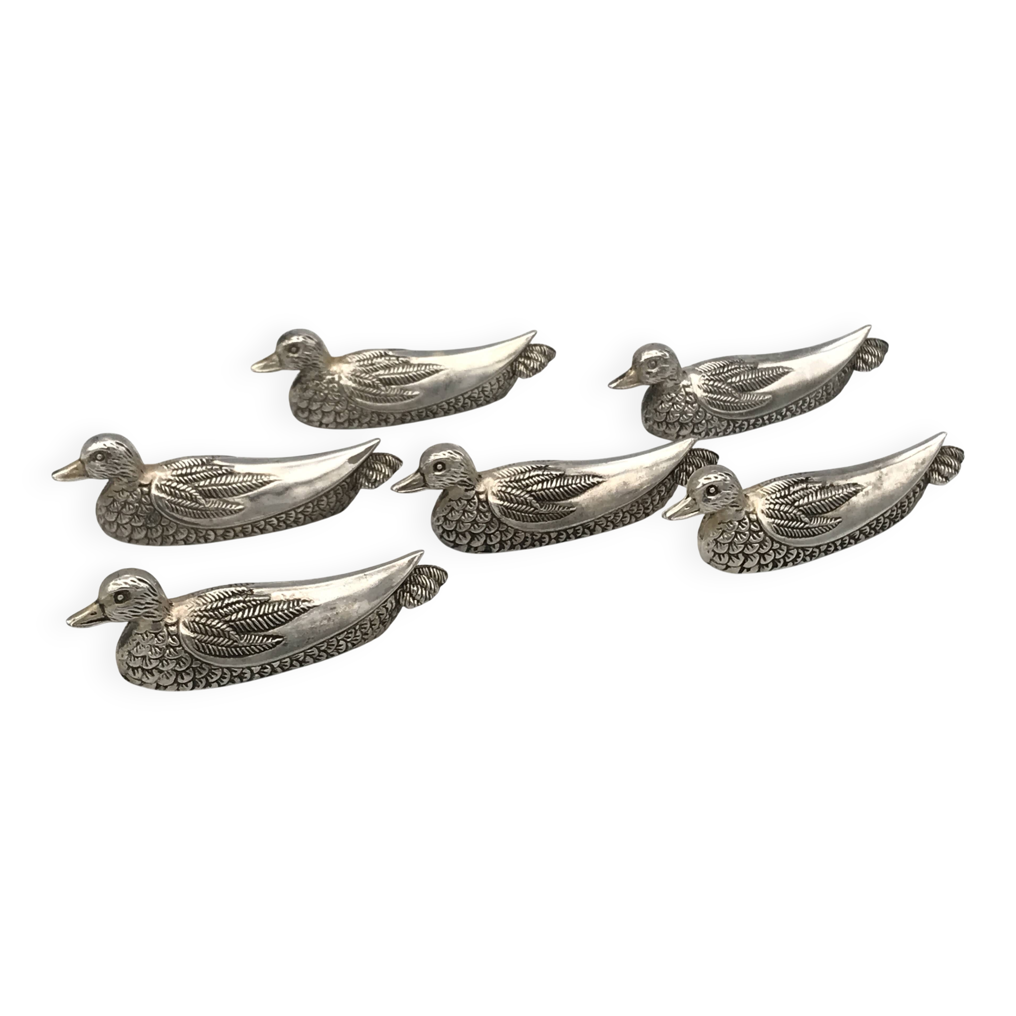 6 vintage DUCK-shaped knife rests, silver-plated metal, SILEA