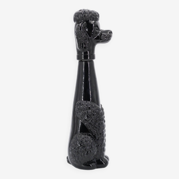 Bouteille chien caniche en verre noir, années 60