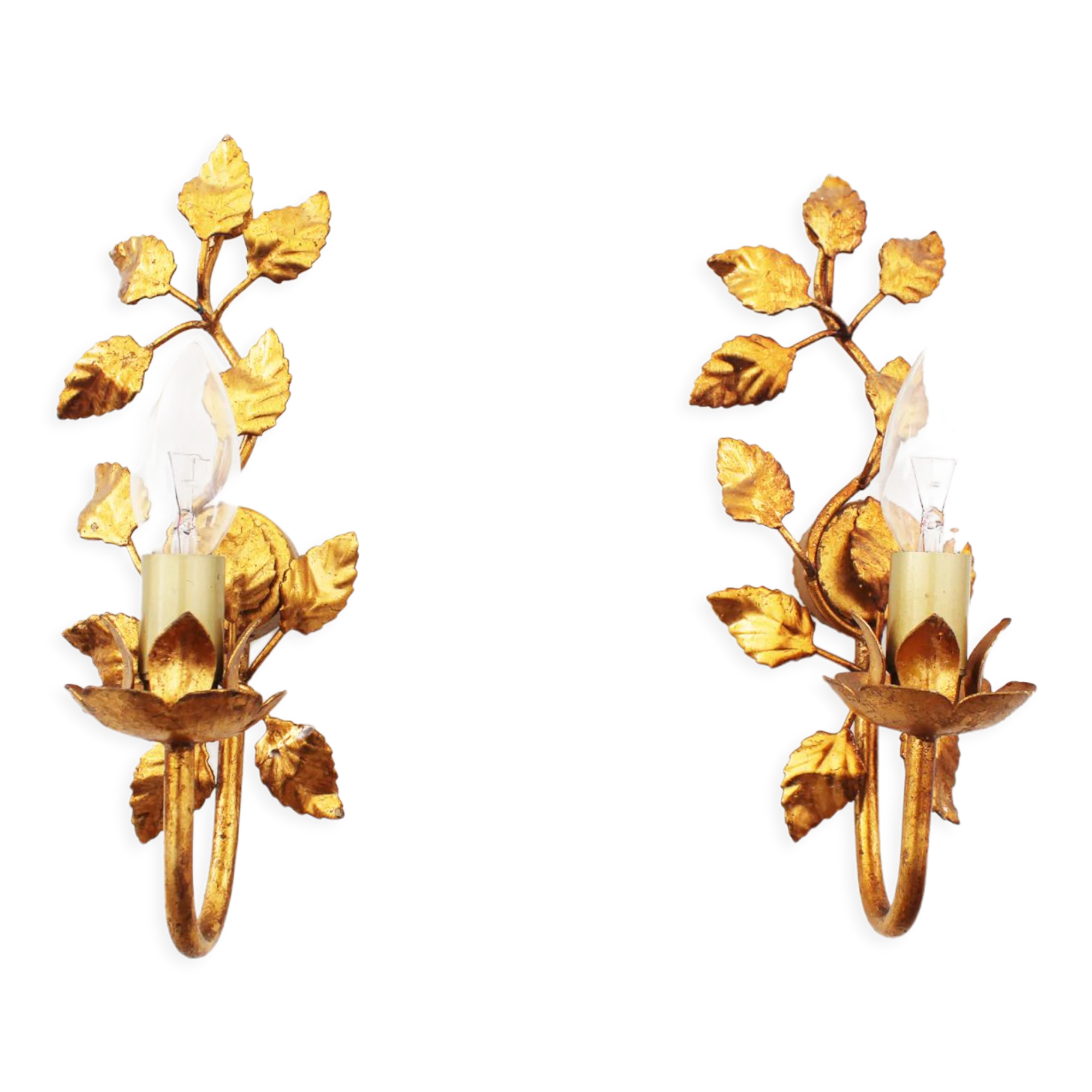 Pair of vintage gilt leaf sconces by Hans Kögl