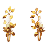 Pair of vintage wall sconces with golden leaves by Hans Kögl