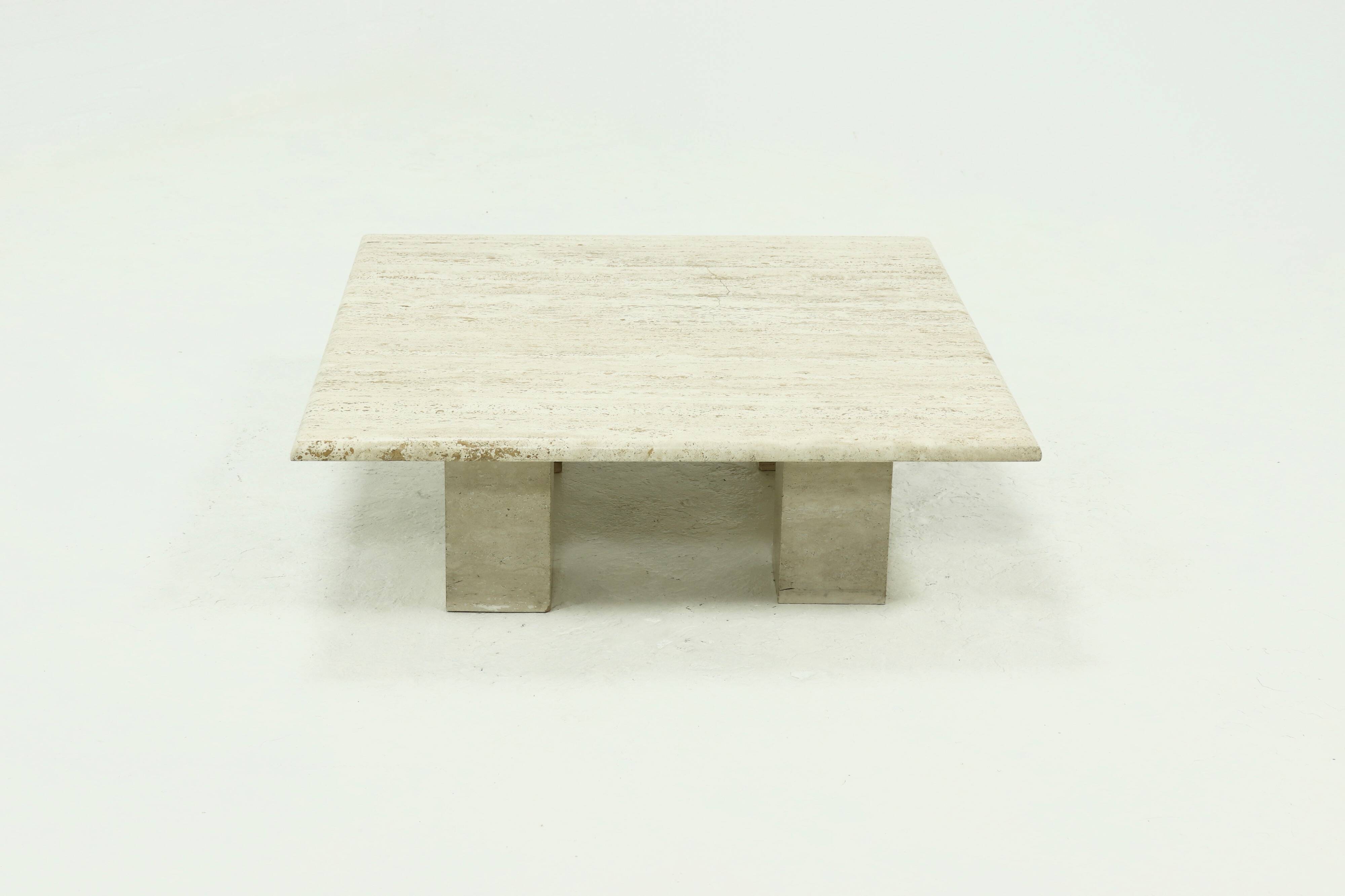 Mid Century Italian Modern Travertine Coffee Table 1970s