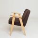 Fauteuil rétro en tissu en laine cacao, bois de hêtre naturel
