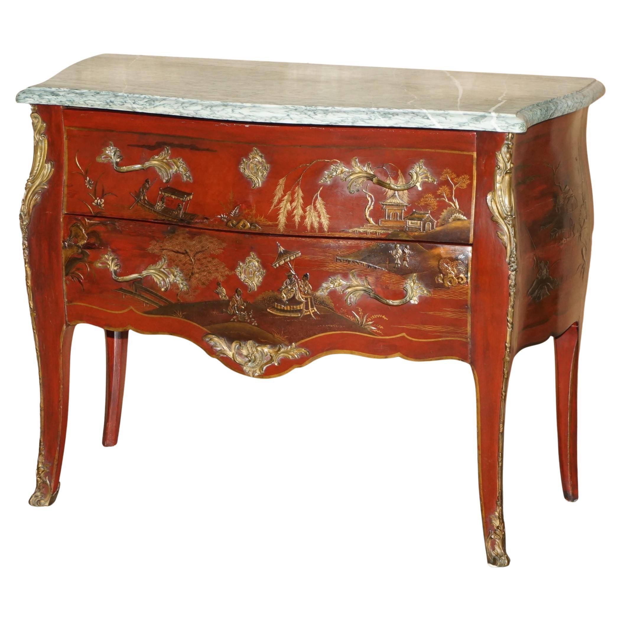 Chinoiserie Bombé Commode in Oak, Marble and Gilded Wood