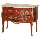 Chinoiserie Bombé Commode in Oak, Marble and Gilded Wood