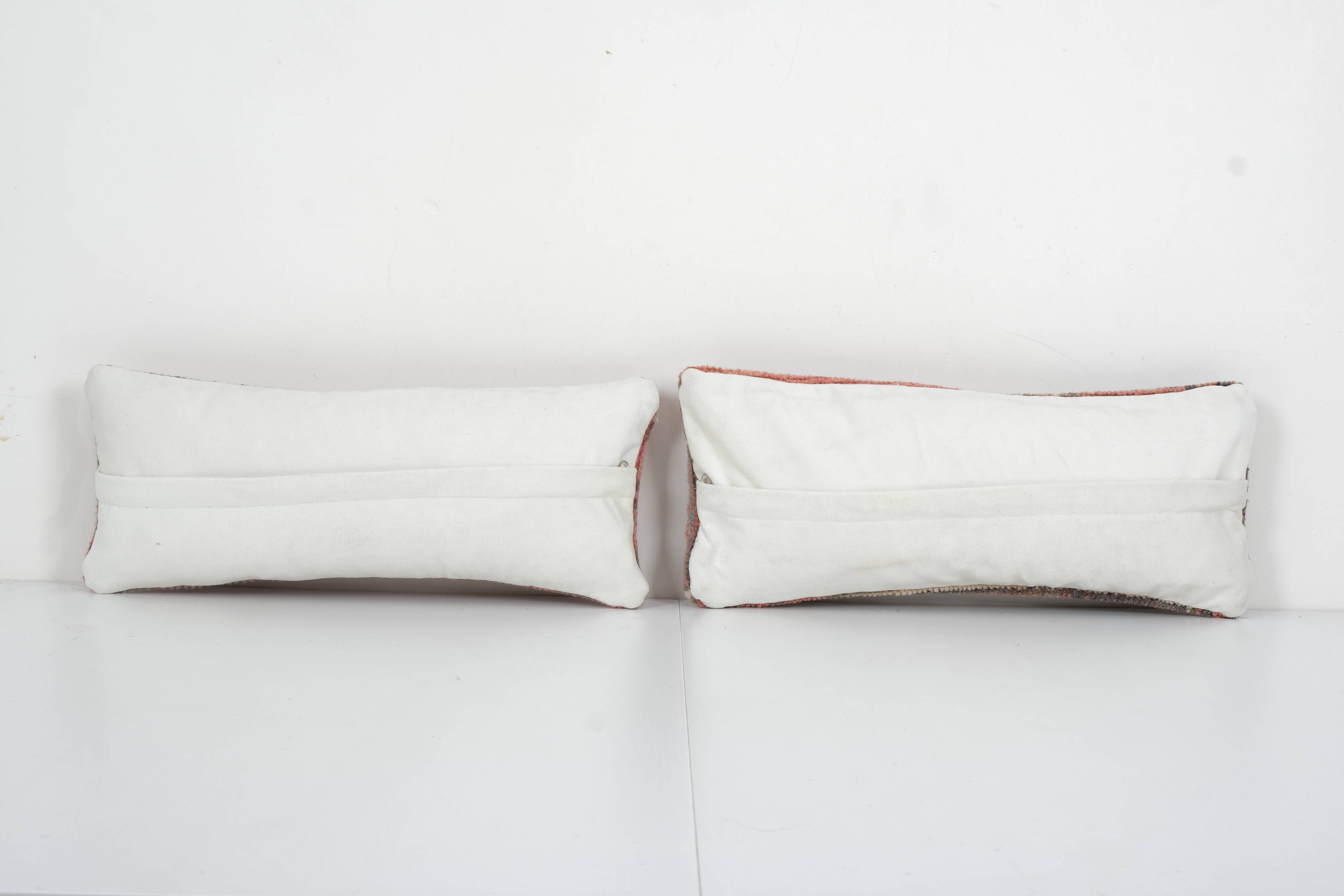 8" x 20" Set of Two Turkish Oushak Rug Pillow, Pair Muted Organic Wool Chair Pillow Case Fashioned