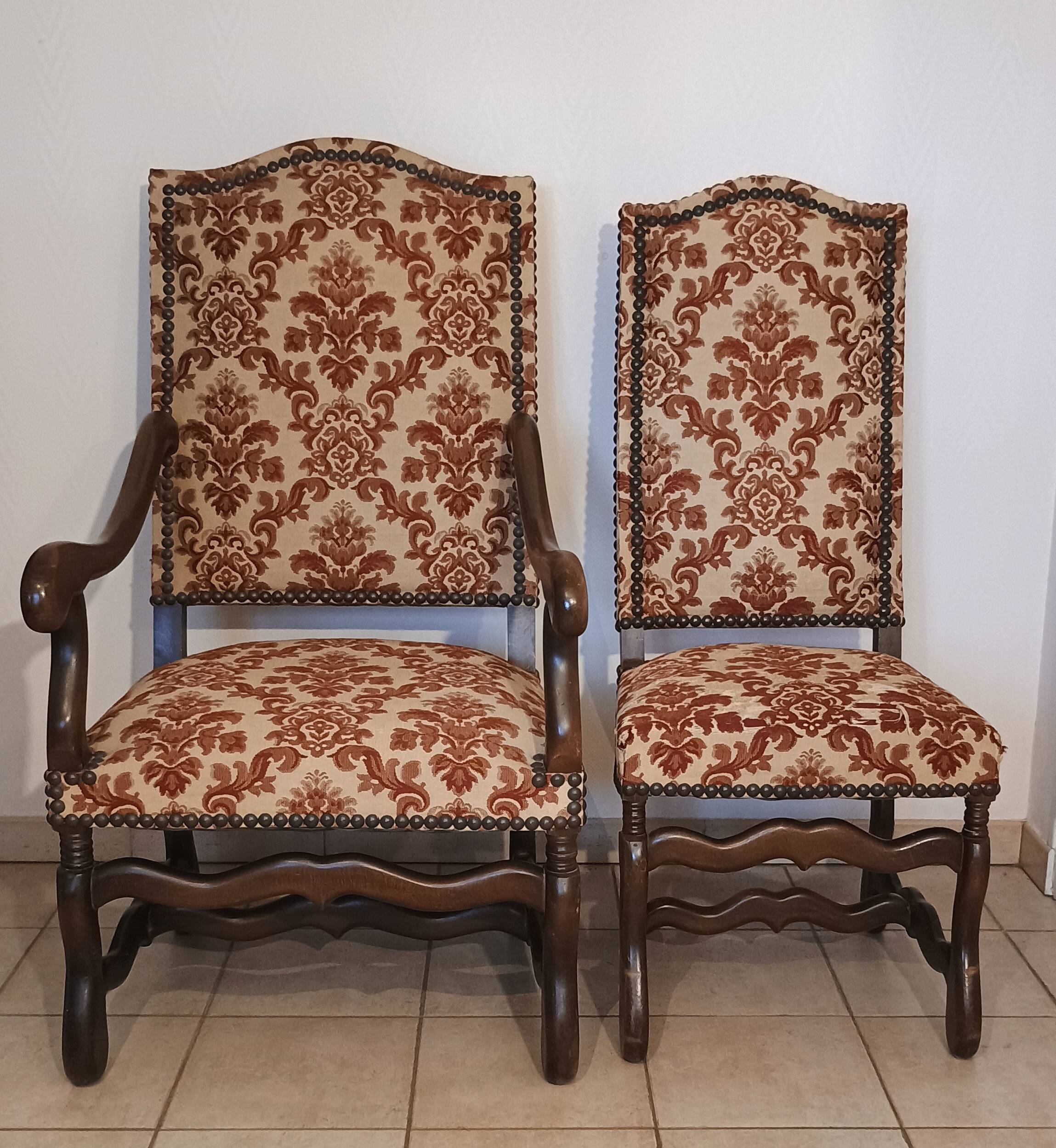 2 Louis XIII armchairs and 4 chairs