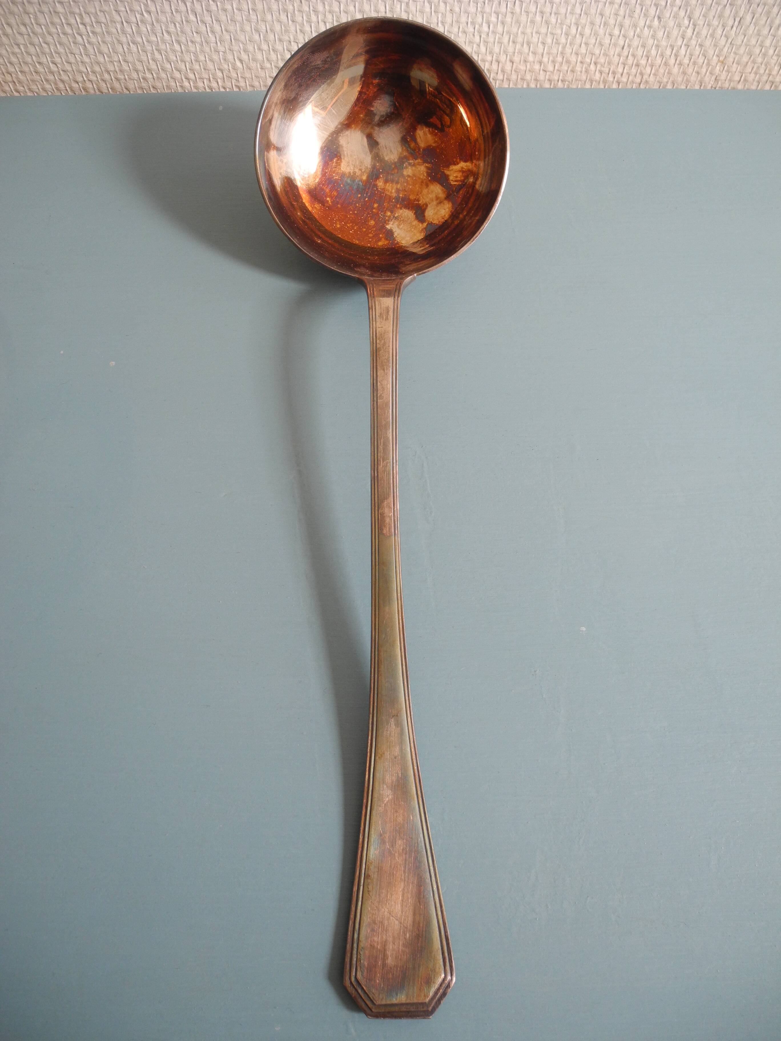 Old silver metal ladle Christofle art table vintage silver metal lad
