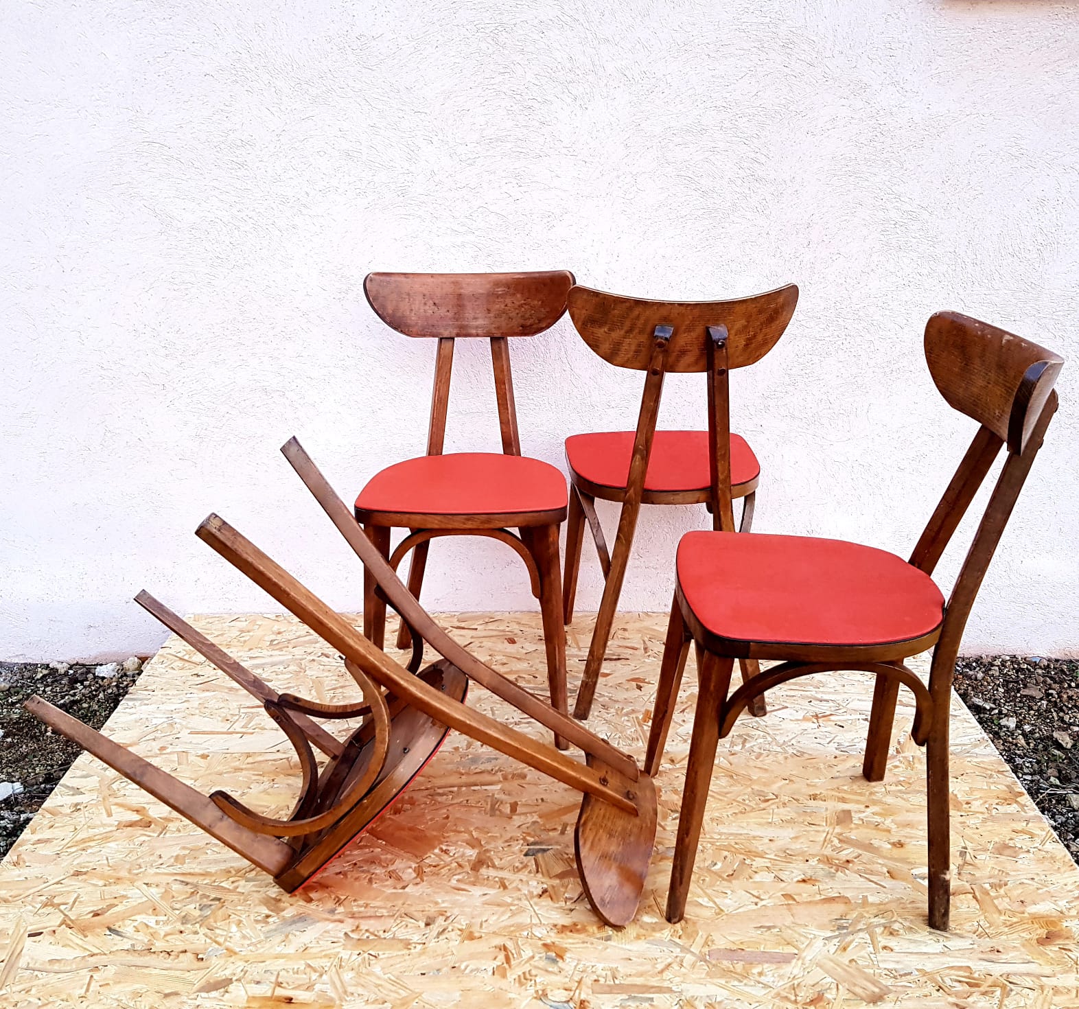 4 chairs Bistro/banana style Luterma sitting vintage Red