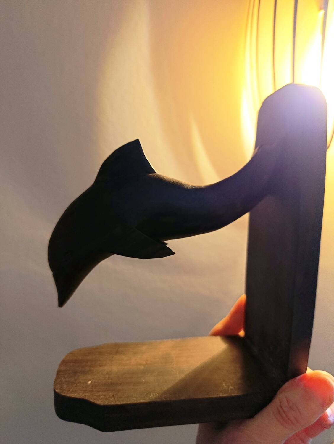 Wooden bookends in the shape of dolphins, vintage 1970.