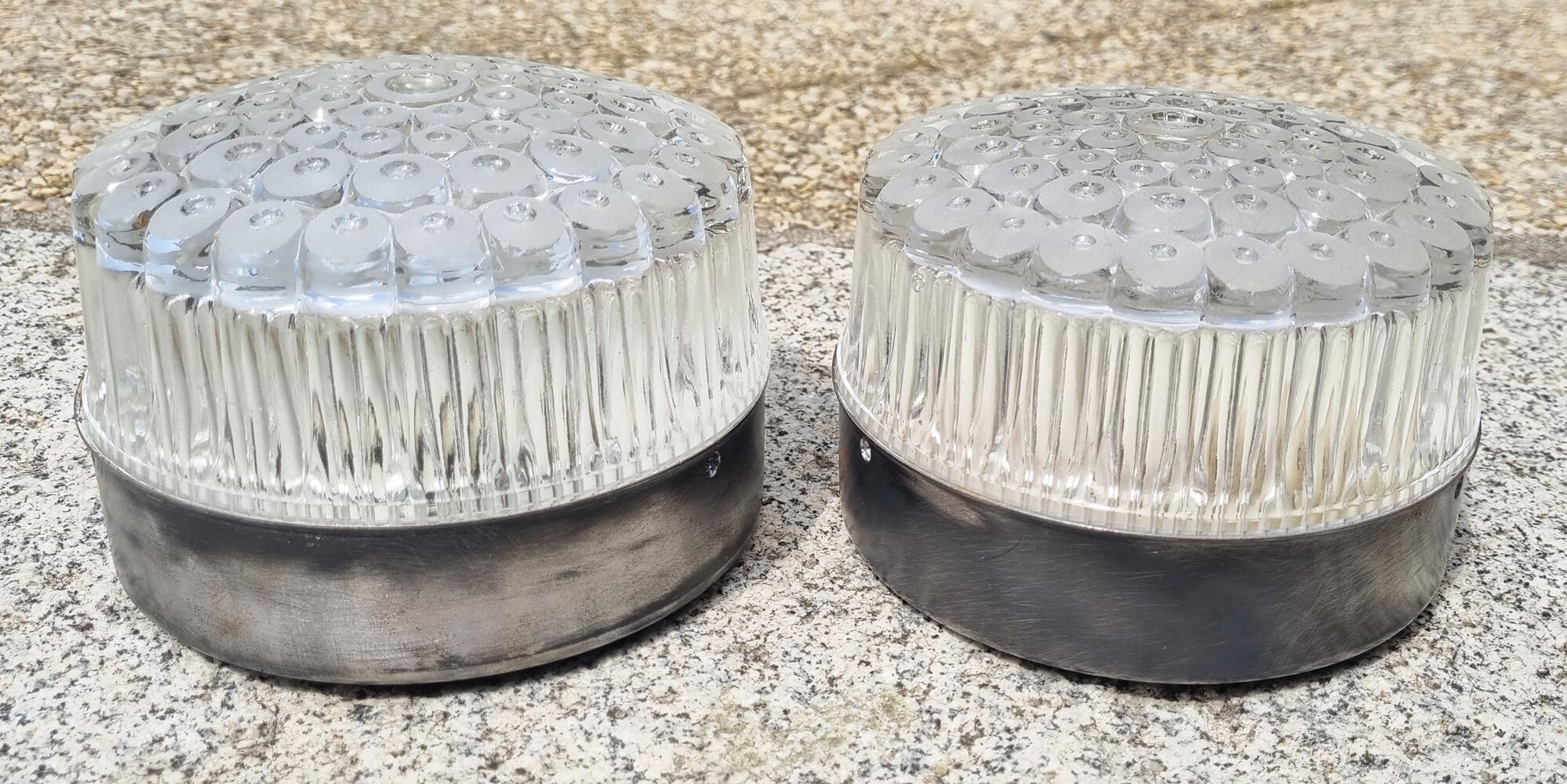 Pair of aluminum and glass wall lights, vintage 50s