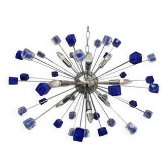 Chandelier murano verre spoutnik bleu italien fait main