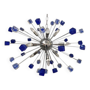Chandelier murano verre spoutnik bleu italien fait main