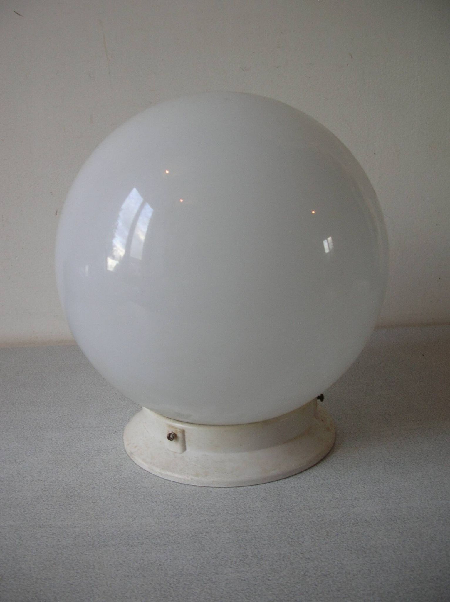 Old ceiling light fixture globe ball sphere in opaline glass retro decor