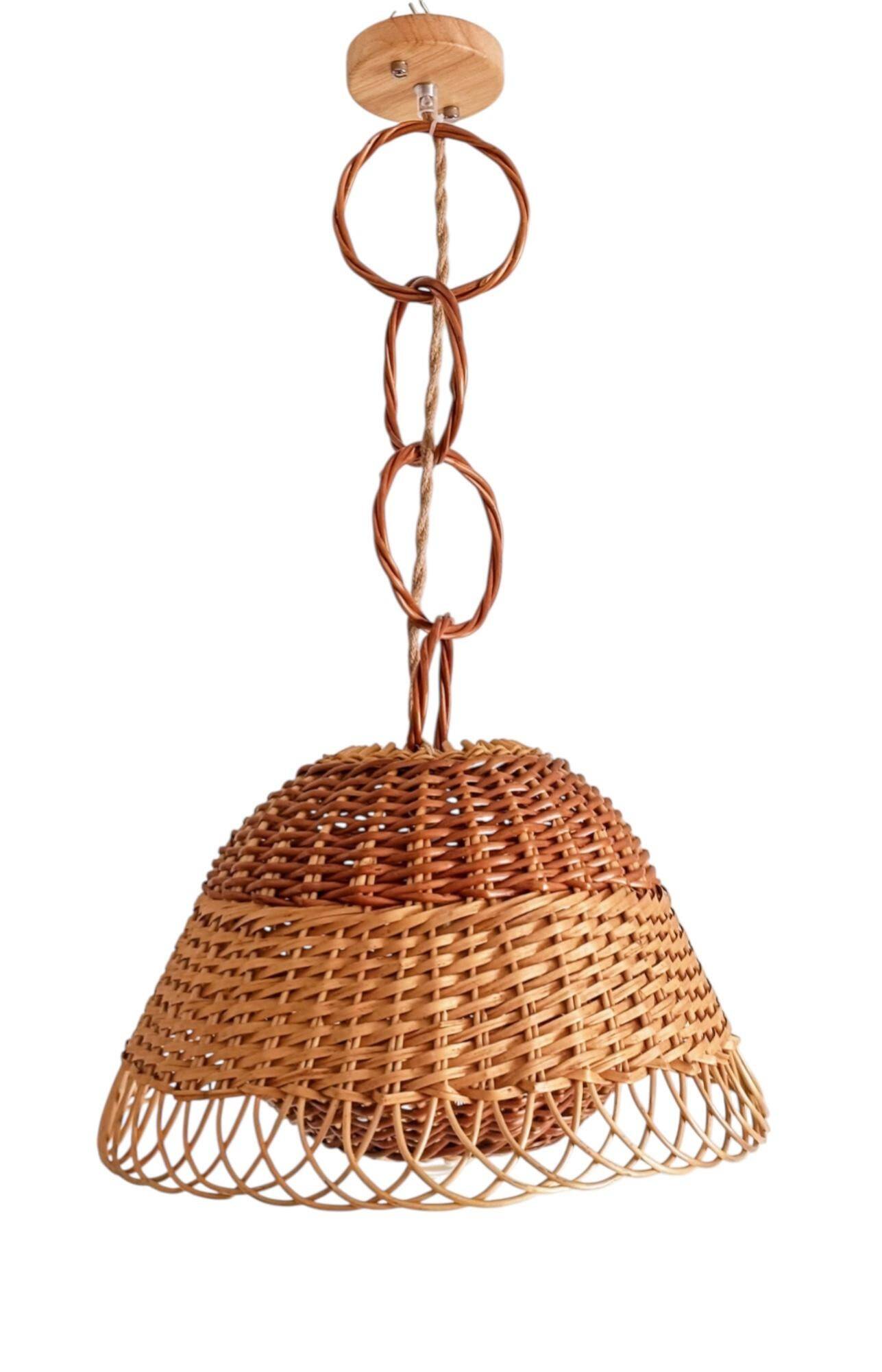 Rustic Mid-Century Wicker Pendant Lamp, Handwoven in Spain, c. 1960s