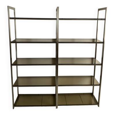 Paire de bibliothèques Artelano en métal anodisé et verre fumé, années 1970
