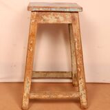 Old burmese teak workshop stool original teak-ecru patina