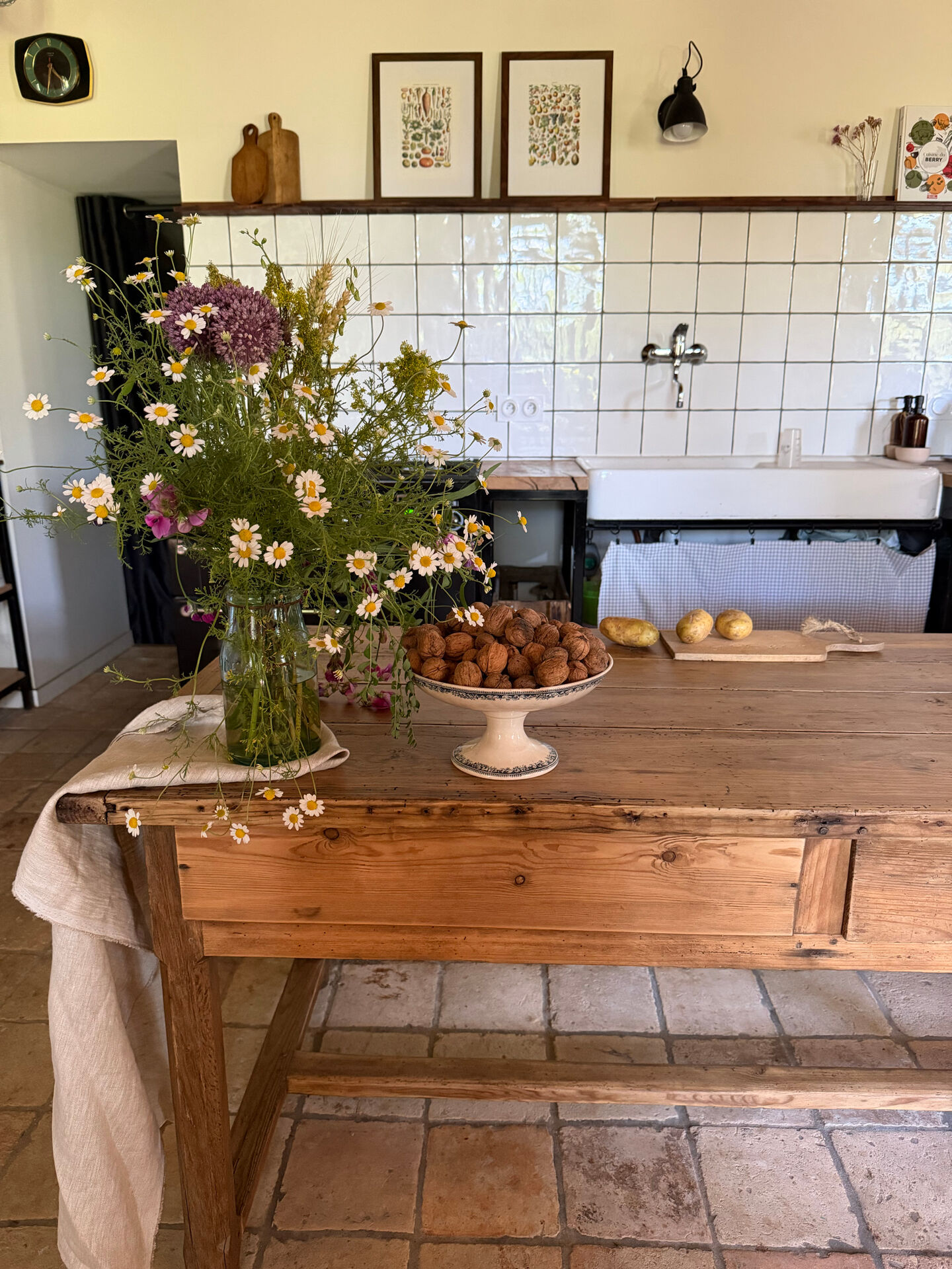 Renovated raw wood farmhouse table