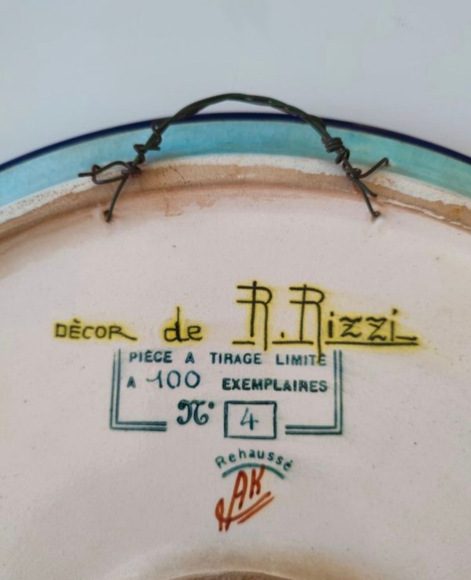 Superb enamel dish from Longwy, signed, year 1940.