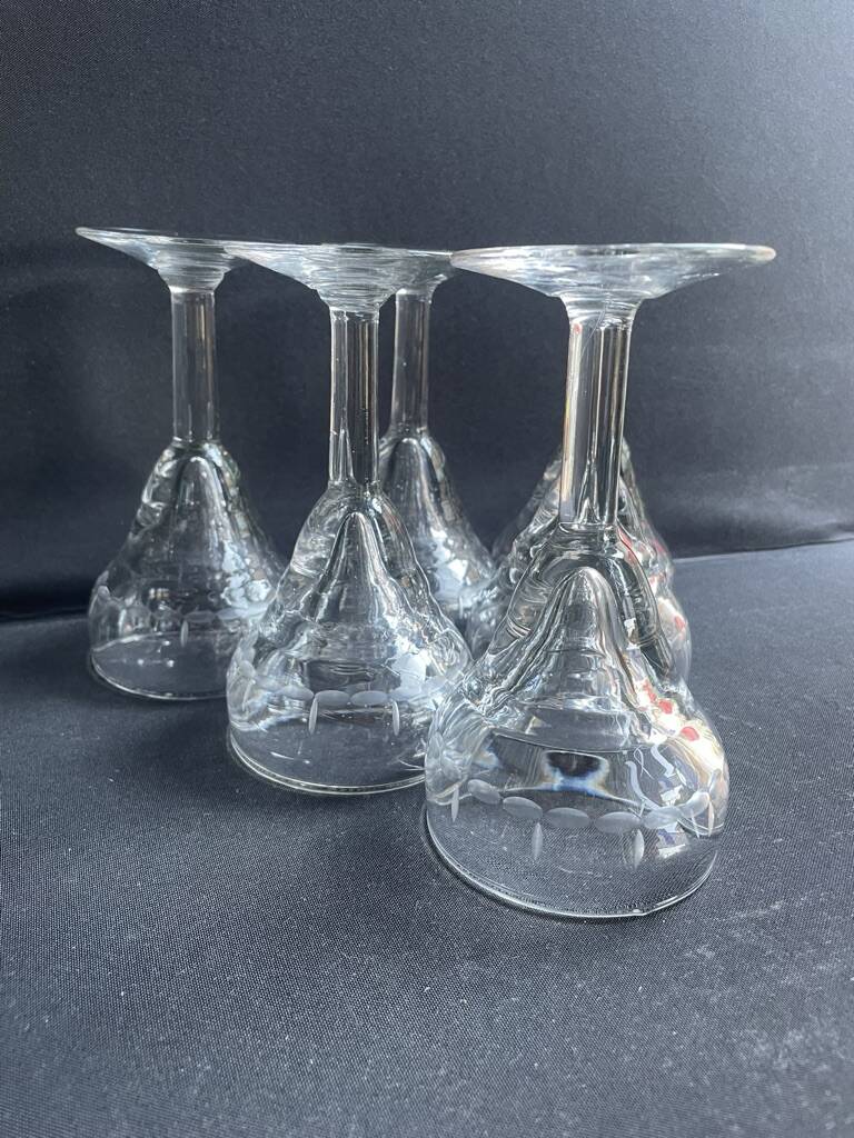 6 old blown and cut bistro glasses