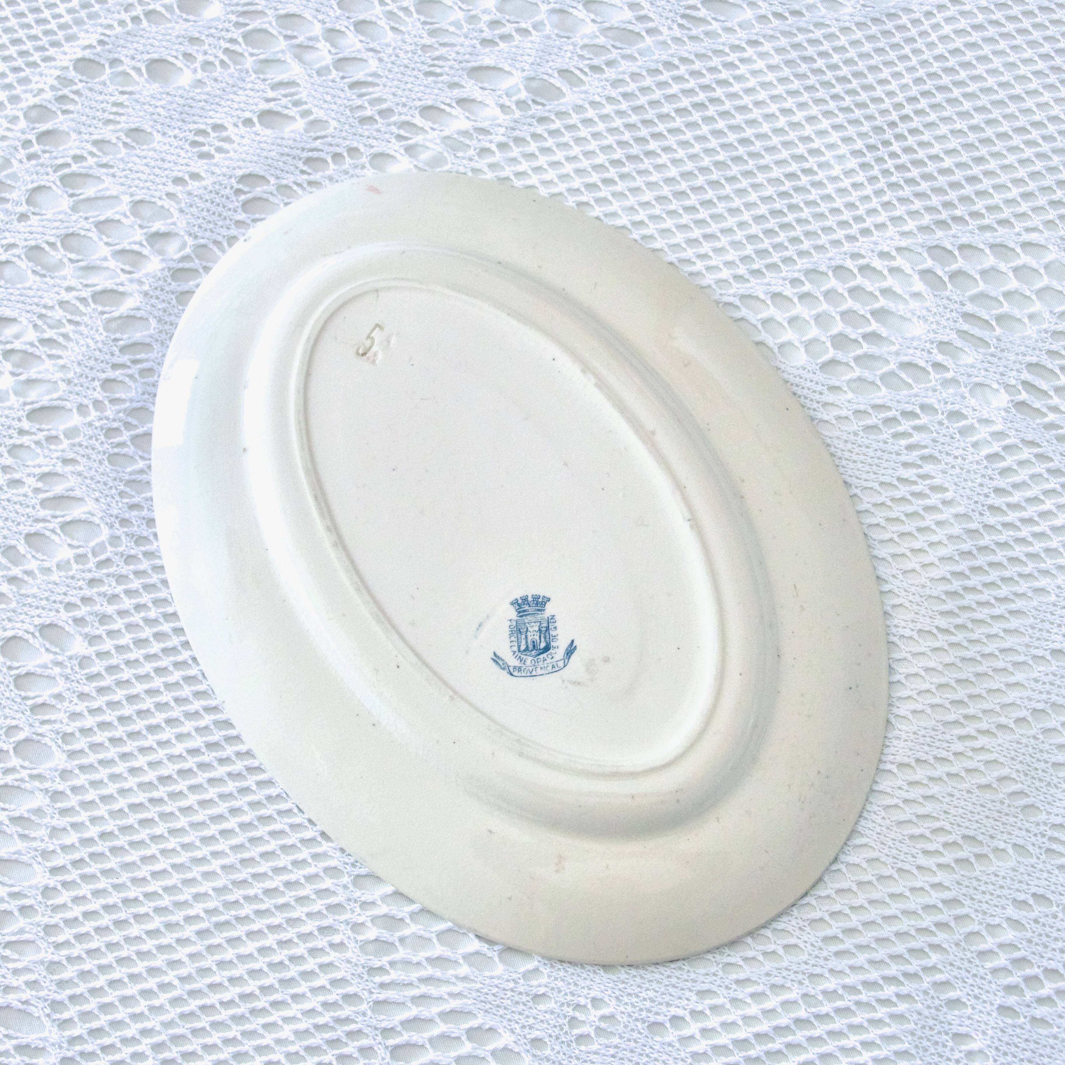 Oval dish 19th century Gien iron earth "Provençal" birds swallows